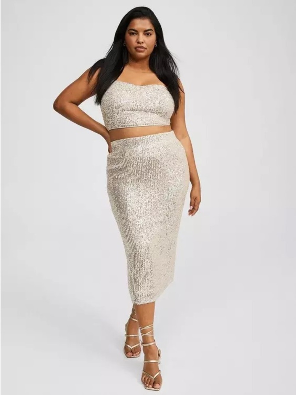 Torrid Champagne Sequin Midi Bodycon Sparkly Pencil Skirt - Size 1